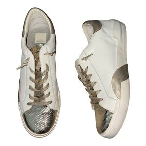 Dolce Vita 9.5 Zina Leather Sneakers White Gold metallic